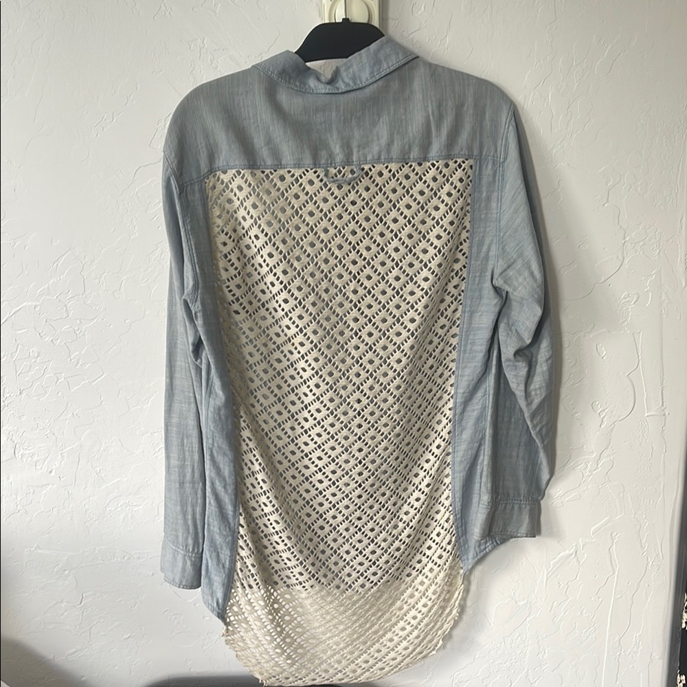 Light Blue Button-Up Free People Shirt with fabric back